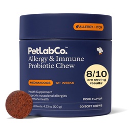 PetLab Co. Allergies et immunitaires probiotiques quotidiens pour chiens. Supporte la production de levures, allergies saisonnières, Itchiness intermittente, Gut et santé digestive pour chiens de taille moyenne, emballage mai Vary