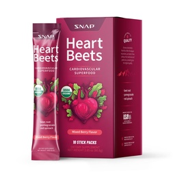 Suppléments Snap Heart Beets Stick Packs, mélange de poudre de betterave biologique, soutien cardiovasculaire pour les hommes et les femmes, betteraves, grenade et épinard rouge, booster à oxyde nitrique, baies mixtes, 10 portions