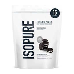 Isopure Zero Carb 100% pur poudre de protéines de lactosérum, sans gluten, avec des vitamines, des cookies et de la crème, 25g de protéines par portion, 1 Lb, 15 portions (paquetage mai Vary)