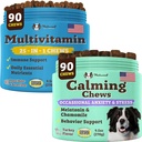 Natural Dog Company Multivitamine et supplément calmant, nutriments quotidiens et soulagement de l'anxiété pour les chiens, soutien santé articulaire, peau et manteau, réduire le stress du bruit et des voyages, vitamines essentielles