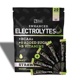 Boîtes de poudre d'électrolyte améliorées (Kiwi de Strawberry) avec 20 paquets de sucre + BCAA + B-Vitamines Supplément d'électrolyte avec Zinc de potassium et Magnésium pour l'hydratation - Electrolytes de kéto