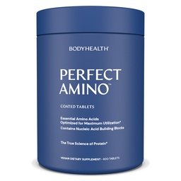 BodyHealth PerfectAmino (600 ct) Comprimés faciles à avaler, suppléments essentiels d'acides aminés avec BCAA, protéines véganes pour pré/post entraînement et récupération musculaire avec Lysine, Tryptophane, Leucine, méthionine