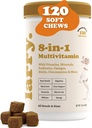 Supplément de chien multivitamine 8-en-1 par Larry Cœur, digestion, foie, peau, manteau et joint de soutien pour les chiens avec des vitamines, minéraux, omégas et glucosamine Chondroïtine