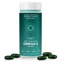 Iwi Omega-3, 30 Softgels (30 portions), Algae Omega 3 à base végétale végétalienne avec EPA + DHA, complément alimentaire de soutien pour corps entier, krill et huile de poisson alternative, sans arrière-goût de poisson