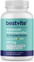 BESTVITE Advanced Ashwagandha 120mg w/Shoden (120 Capsules végétariennes) - Études cliniques contenant l'industrie menant 35% Withanolide Glycosides - Pas de stéarate - Vegan - Non OGM - Sans gluten