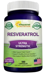 Resvératrol 100% naturel - 1000mg par portion Max Strength (180 Capsules) Supplément antioxydant, pilules trans-resvératrol pour la santé cardiaque et pur, polyphénols
