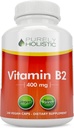 Vitamine purement holistique B2 Riboflavine 400mg - 240 Capsules Vegan, 8 mois d'approvisionnement - Vitamines B2 à haute résistance - Sans OGM et sans gluten - soutient la production d'énergie et la santé cellulaire