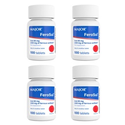 Major FeroSul - Sulfate de fer 325 mg Comprimés - Supplément en fer pour les femmes et les hommes - Comprimés enduits spécialement faciles à avaler - Rouge - 100 Compte (4 paquets)