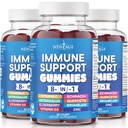 Nouveau supplément de soutien immunitaire de 8 ans en 1 avec racine d'Astragalus, vitamine C et zinc 50mg, vitamine D 5000 UI, Quercetine et bromélaine (8 en 1 Gommies (paquet de 3)