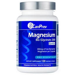 CanPrev Magnésium Bis-Glycinat doux 200mg, 120 V-Caps 120-Jour d'approvisionnement - supplément de magnésium élémentaire pur, soutient la fonction osseuse et musculaire, doux sur l'estomac, parfait pour les besoins quotidiens de magnésium
