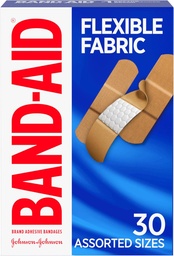 Bande-Aid marque flexible tissu Bandes adhésives, confortable protection stérile et soin des plaies pour les coupures et les brûlures mineures, la technologie Quilt-Aid à Coussin plaies douloureuses, tailles assorties, 30 ct
