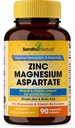 SANDHUHERBALS Supplément d'aspartate de zinc Magnésium 90 Capsules avec vitamine B6 & Zinc.