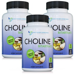 DOCTEUR COMPLÉMENTS SUPPLÉMENTS Premium Choline - 500 mg - 120 Capsules de Veggie Soutient la santé cognitive, la mémoire et plus - 3 Pack