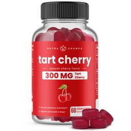 NutraChamps Tart Gommies de cerise - 3000mg Extrait de cerise de cerise avec graines de céleri - Supplément de nettoyage de l'acide Urique - Antioxydant, confort articulaire, flexibilité, santé immunitaire, sommeil - 60 Gummes végétaliens