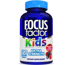 Focus Factor Kids Extra Strength Daily Chewable for Brain Health Support, 120 Compte – Vitamines - Formule qualité – Suppléments sans gluten et sans lait pour enfants – Pas d'édulcorant artificiel