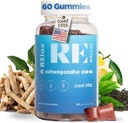 Ashwagandha & Vitamine D Gummies , Suppléments alimentaires KSM 66 Ashwagandha pour le calme Soutien 300mg , L-Theanine Lemon Baume , Natural Herbal Non-GMO sans sucre sans gluten Sans gélatine 1 Pack