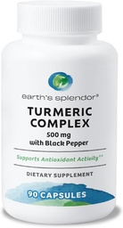 Splendeur de la Terre Complexe Turcuma 500mg avec poivre noir, 90 Capsules - soutient l'activité antioxydante et la santé articulaire* - 1,5 mois d'approvisionnement