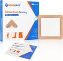 Dressing en mousse de silicone avec bordure adhésive douce 6''x6'', lit de pression d'ulcère de jambe Ulcer bandage en silicone, haute absorption imperméable, 5 Pack de NeueHaut