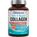 Complexe multi collagène, Type I, II, III, 6-en-1 Super collagène avec vitamine C, acide hyaluronique, biotine, curcuma, poivre noir, kéto, 90 capsules