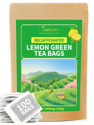 TeeLux Decaf Thé vert citron, Thé vert décaféiné lisse avec arôme de citron rafraîchissant et parfum, 100 Comte