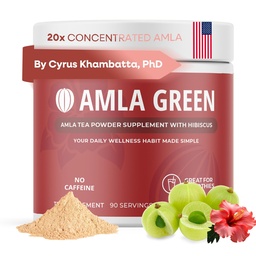Amla Powder & Green Tea Superfood Supplément avec Hibiscus, 20x Ultra Concentré Amla, Support Antioxydant, Fabriqué avec Oolong Tea et Gooseberries indiennes, Organique, Vegan, Hibiscus, 90 portions