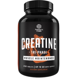 Natures Craft High Strength Tri Phase comprimés de créatine pour les femmes et les hommes - Formule mélange de créatine monohydraté, 300mg HCL et supplément de pyruvate - Mass Gain musculaire et supplément de récupération - 240 comprimés