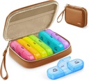 AUVON Weekly Pill Organizer 3 fois par jour, grande boîte à pilules 7 jours avec un sac en cuir PU, Protabel Travel Pill Cas Rappel de médicaments, Pill Box 3 fois par jour pour les vitamines, huiles de poisson, suppléments