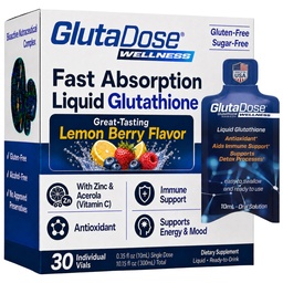 Supplément de glutathion liquide, Lemon Berry aromatisé Acerola Energy Booster w/Zinc, Vitamines et Minéraux quotidiens, Zéro préparation de sucre, Support Auto-Immune quotidien pour les adultes, 0.34 fl oz, Pack de 30