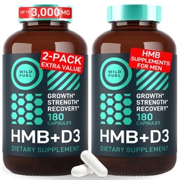 Capsules de supplément HMB et vitamine D3 - B-Hydroxy B-méthylbutyrate 1 000-3 000 MG Suppléments HMB avec vitamine D3 - Croissance musculaire, force, performance, pré-entraînement, récupération musculaire - 360 capsules