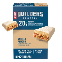 CLIF BUILDERS Protein Bars - Vanilla Almond Flavor - 20g Protéine végétale - Sans gluten - Non-OGM - Faible glycémique - Pas d'édulcorants artificiels - 2,4 oz (12 pack)