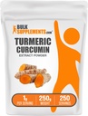 BulkSupplements.com Poudre d'extrait de curcuma - à partir de racine de curcuma, suppléments de curcuma, poudre de curcuma - sans gluten, 1g par portion, 250g (8,8 oz) (paquet de 1)