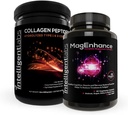 Laboratoires intelligents 2-en-1 Ensemble de supplément MagEnhance (Complexe de magnésium chélaté à haute absorption) et poudre de peptides de collagène (poudre hydrolysée organique non aromatisée de type 1 et 3 de collagène)