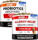 Vet Strength Probiotics + Allergy Relief for Dogs Bundle - Supplément de fibre à croquer + Traitement de la peau démangeaison - Enzymes digestifs + citrouille - Relief de l'estomac relevé + Relief des points chauds -240 ct - Fabriqué aux États-Unis