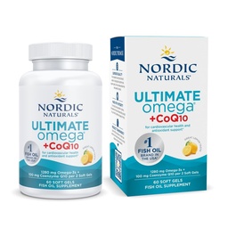 Nordic Naturals Ultimate Omega + CoQ10, Citron - 60 gels mous - 1280 mg Omega-3 + 100 mg CoQ10 - Santé cardiaque, énergie cellulaire, soutien antioxydant - Non-OGM - 30 portions
