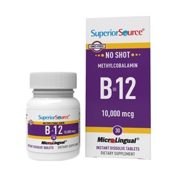Source supérieure Pas de shot méthylcobalamine B-12 10000 mcg - Vitamine B-12 pour soutenir la production d'énergie, la santé cérébrale et le bien-être général - Comprimés sublinguals pour absorption rapide - 30 comprimés dissolvants