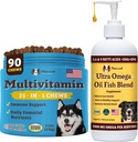 Natural Dog Company Multivitamin Chews and Ultra Omega Oil for Active Dogs - Les aliments nutritifs-Rich Dog Treats avec Oméga-3 et vitamines essentielles, soutient la santé cognitive et la vitalité globale pour toutes les races