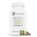 Thistle de lait FürstenMED avec extrait d'artichaut, racine de dandelion et choline - Supplément de santé normale du foie - Très dosé avec 80% Silymarin - Support du foie végétalien - 120 Capsule non OGM