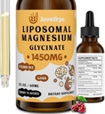 Glycinat de magnésium gouttes liquides - Tchélate liposomique avec goût de cerise pour l'absorption facile, favorise le sommeil, l'humeur, la santé intestinale et osseuse, réduit le stress - 60ML (2,04 Fl Oz (paquet de 1))