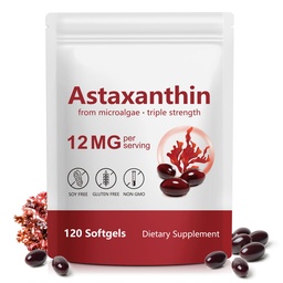 FANSHI Astaxanthine 12mg Softgels 120 Comte Triple Strength from Astaxanthine Supplements Natural Microalgues Support puissant antioxydant pour la peau, les yeux et la santé cardiaque 4 mois d'approvisionnement