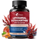 Suppléments d'astaxanthine liposomique 24mg avec lycopène pour la santé des yeux, de la peau et des immunes, supplément d'astaxanthine 10-en-1 Max Strength, source de microalgues fraîches, sans OGM, 120 Softgels