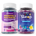 Vitamines prénatales sans sucre pour femmes Gommies 2 Pack + Gommies de sommeil pour enfants 2 Pack
