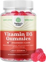 Vitamine végétale D3 Gommies pour adultes - Vitamine D3 5000 UI Vitamines Gommy naturelles pour les hommes et les femmes Immunity Joint Support Plus Dents - Sans gélatine Non OGM Delicious Strawberry Flavor