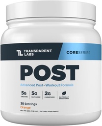 Transparent Labs Post - Post-Workout Recovery Muscle Builder w/L-Glutamine, Creatine Monohydrate et Carnipure L-Carnitine L-Tartrate pour la récupération des muscles et la construction - 30 Servings, Orange