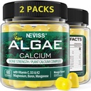 (2 Pack) Gommies de calcium pour les femmes, supplément de calcium sans sucre de l'algue durable (3ème partie testée) avec la vitamine D3 K2, C, Zinc, Boron, Manganèse pour la force osseuse, Absoption de calcium, végétalien