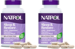 Natrol Sleep & Restore Capsules with Magnesium Glycinate 100mg,GABA,Essential for Your Ultimate Restorative Sleep,Melatonin-Free,30 Day Supply,(Pack of 2)