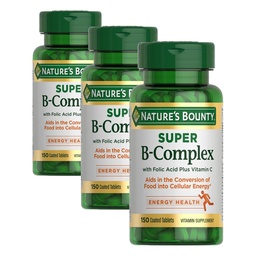 Nature's Bounty Super B Complex Vitamins with Vitamin C & Folic Acid, Vitamins for Immune & Cellular Energy Support, 150 Tablets (Pack of 3)