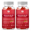 Gommies glycinées de magnésium - 400mg Gommy glycinées de magnésium avec vitamine D, B6 et CoQ10, supplément de magnésium pour la relaxation et la cognition, sans sucre - 60 Gommies framboises (2 pack)
