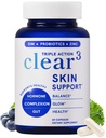 Clear Skin Supplement with Zinc, DIM & Probiotics | 3-in-1 Balance, Glow & Health Skin Support | Triple Action Hyaluronic Acid, Niaciminide & Vitamins for Hormone, Complexion & Gut Support | 60 Ct