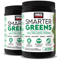 Facteur de force vert plus intelligent Daily Wellness Powder 2-Pack pour soutenir l'énergie, l'immunité et la digestion, Superfood Greens poudre avec des vitamines, minéraux et probiotiques, non aromatisé, 60 portions