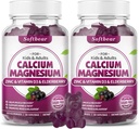 softbear Calcium Magnésium Zinc Gommies pour Adultes et Enfants, Sans Suagr Calcium Magnésium Zinc Vitamine D3 Supplément pour la force osseuse et la santé immunitaire, Arôme de la mûre d'âge 120 Comte
